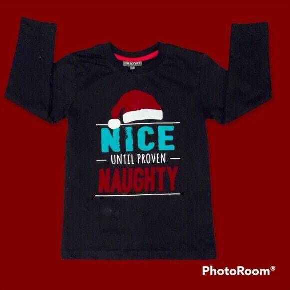 CR Sports Tee “NICE UNTIL PROVEN NAUGHTY” Long Sleeve Black(pics look navy) Tee - Picture 1 of 2